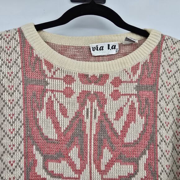 Via L.A. Vintage Women's Cottage Floral Dolman Sleeve Sweater Cream Pink Size M - Picture 3 of 9